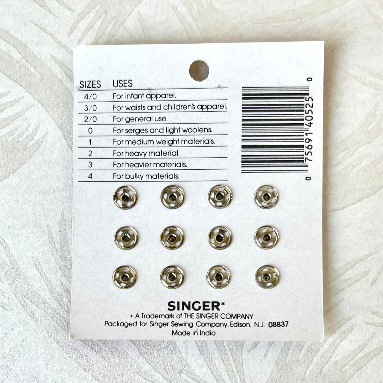 Brass Sew On Snap Fasteners - Singer - Multiple Sizes