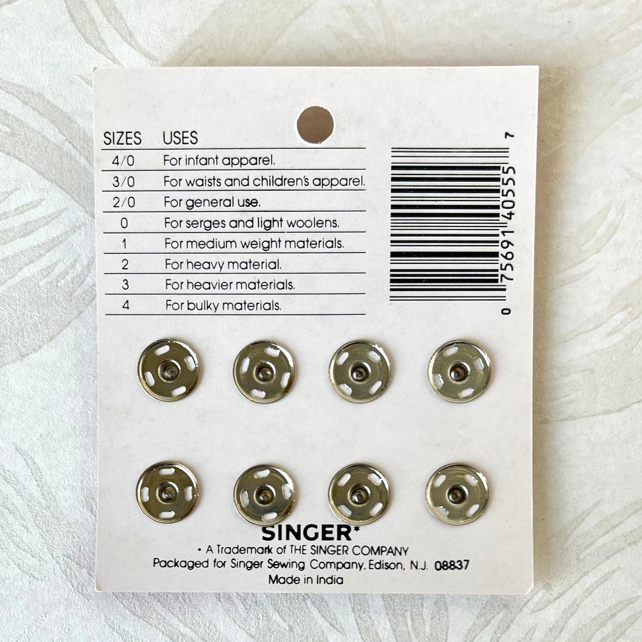 Brass Sew On Snap Fasteners - Singer - Multiple Sizes