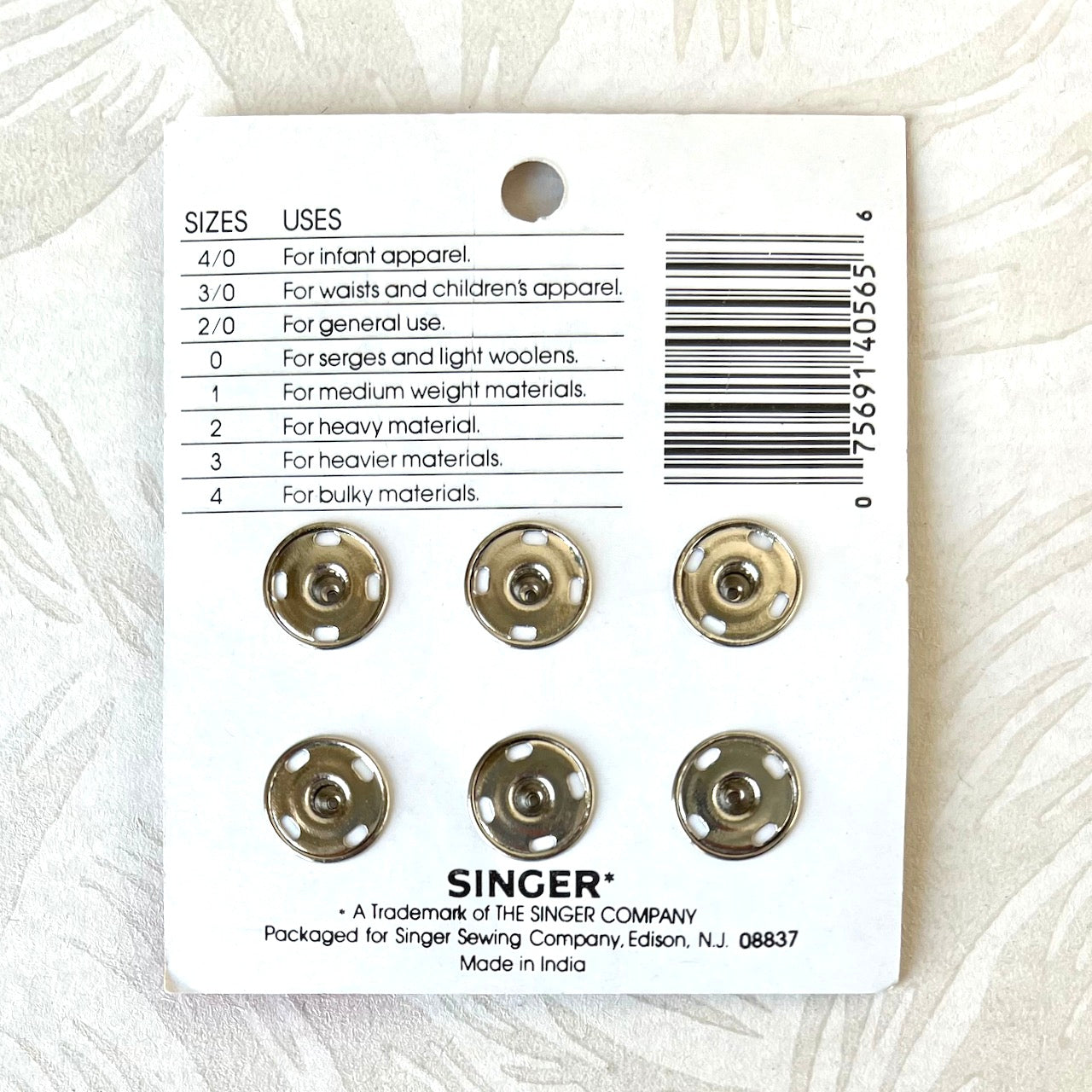 Brass Sew On Snap Fasteners - Singer - Multiple Sizes