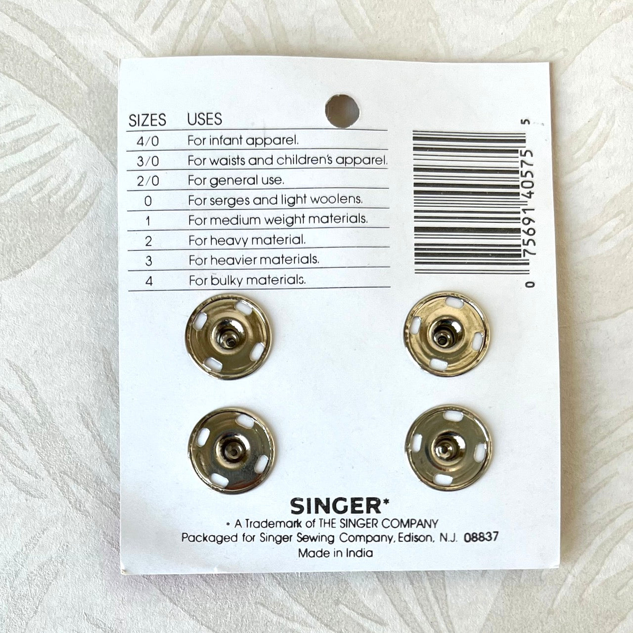 Brass Sew On Snap Fasteners - Singer - Multiple Sizes