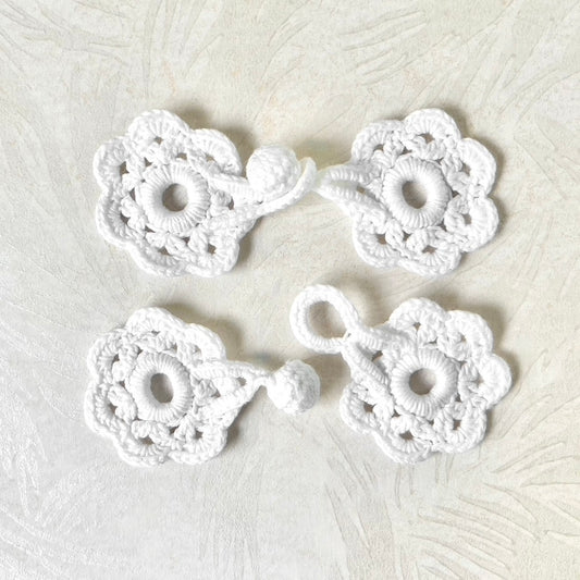 Crochet Flower Frog Closure 4" White