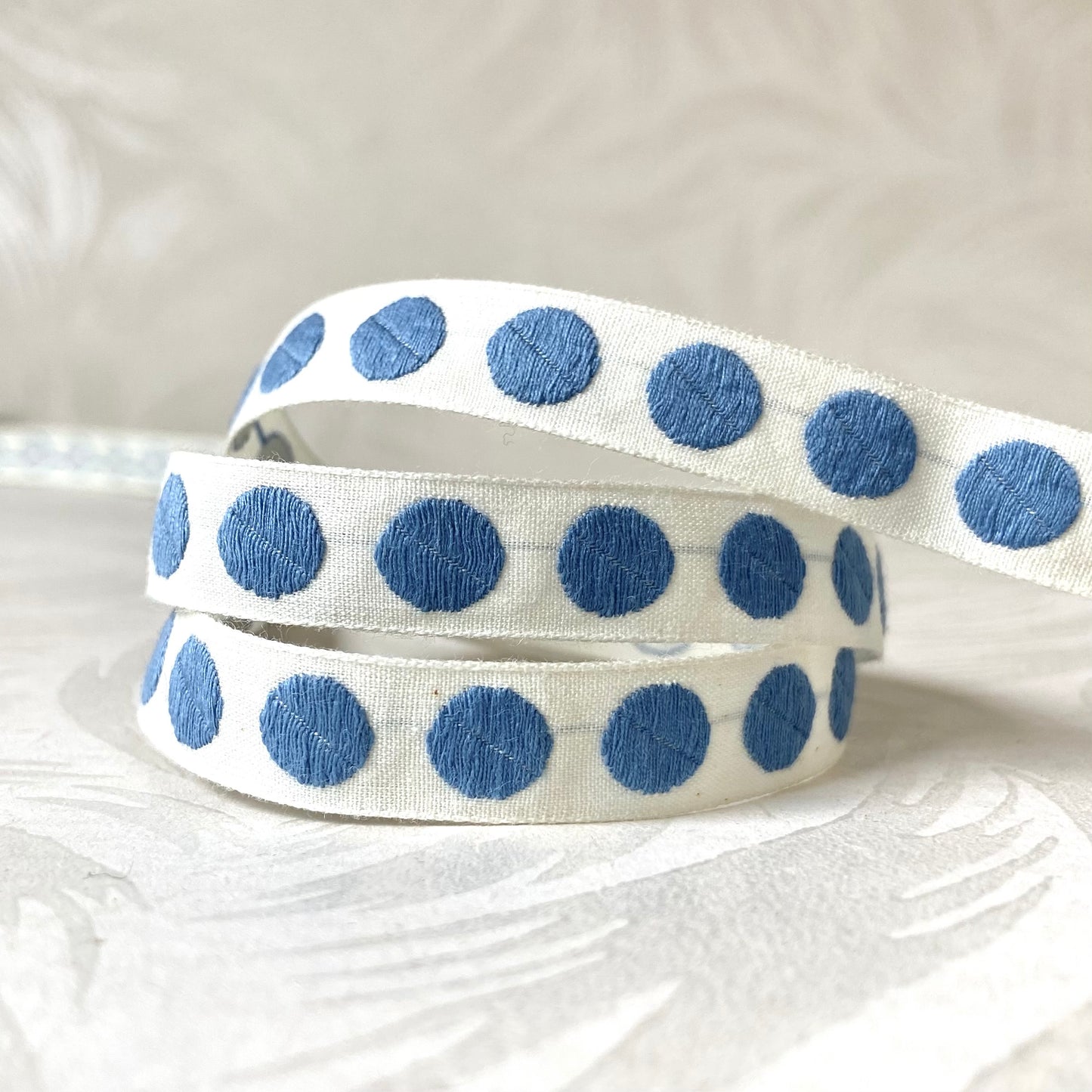 Narrow Embroidered Dots Ribbon 1/2" - 2 Colorways