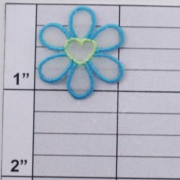 Small flower w/ heart center applique 8 colors (6 per bag)