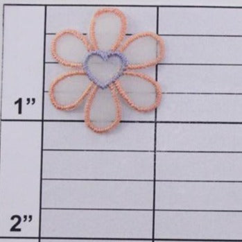 Small flower w/ heart center applique 8 colors (6 per bag)