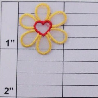 Small flower w/ heart center applique 8 colors (6 per bag)