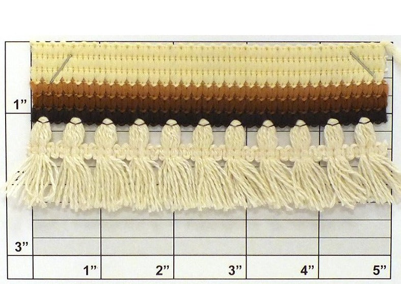 Tassel Brush Fringe Braid Top 2-3/8" Natural Tan Brown