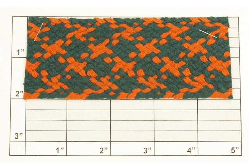 Houndstooth Flat Braid 2" (Per Yard) Turquoise/Burnt Orange