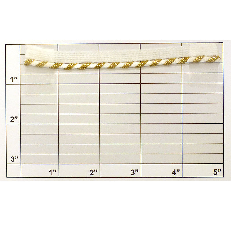 Metallic Gold Wrapped White Cord Piping 1/8"