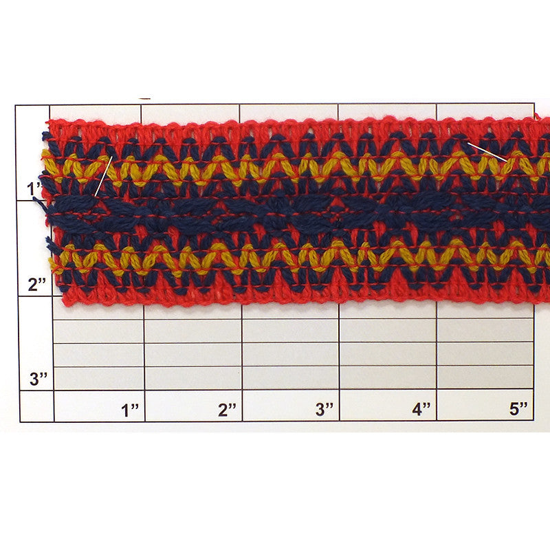 Zig Zag Braid 1-7/8" (Per Yard) Red/Navy/Antique Gold