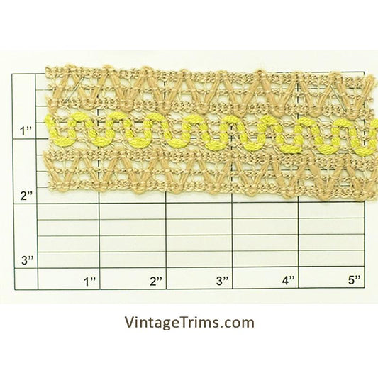 Jute Embellished Braid 2" (Per Yard) Natural/Chartreuse