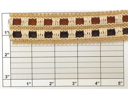 Jute Braid w/ Double Inset 1-3/8" (Per Yard) Jute/Brown/Black