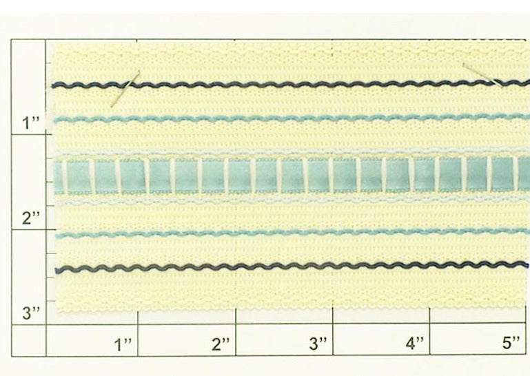 Wide Inset Braid 2-7/8" (Per Yard) Cream/Navy/Light Blue