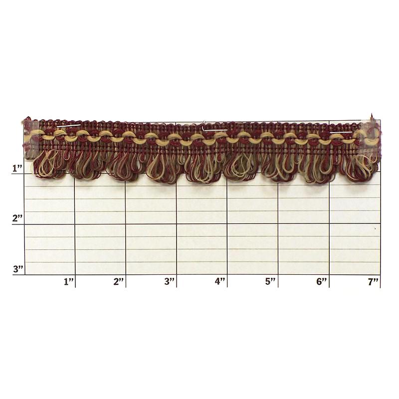 Multicolor Loop Fringe w/Braid Top 1-1/4" (Per Yard) Burgundy/Beige/Dark Beige