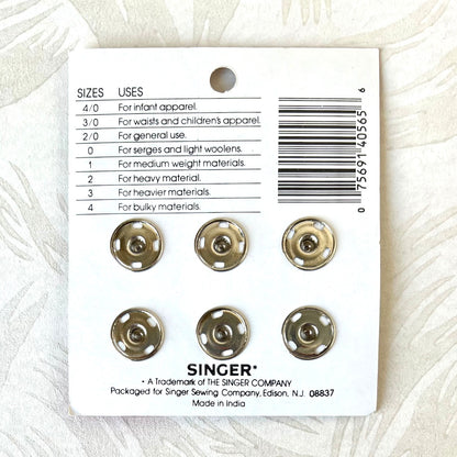 Brass Sew On Snap Fasteners - Singer - Multiple Sizes