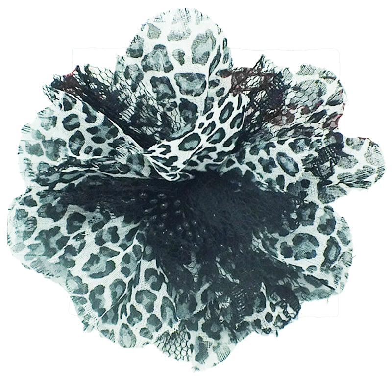 Snow Leopard Print Flower Brooch 3-1/2"
