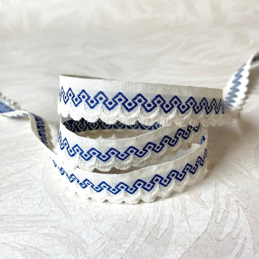 Scalloped Embroidered Cotton Edging 5/8", White Blue