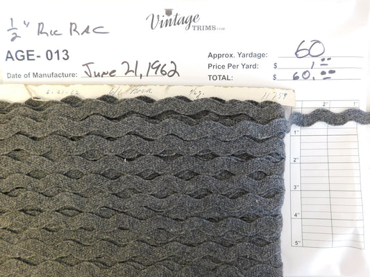 Card of 1/2" Gray Ric Rac (approx. 60 yards)