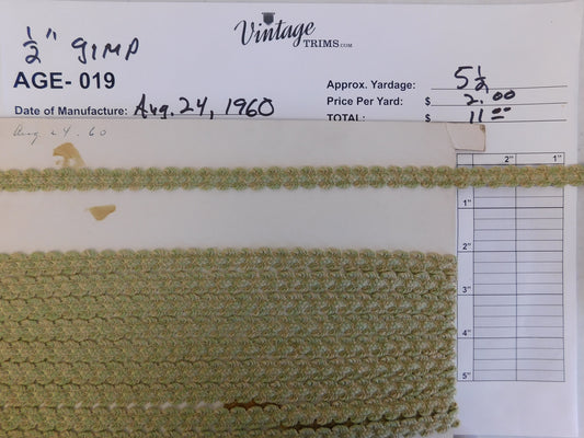 Card of 1/2" Green and Gold Gimp (approx. 5 1/2 yards)
