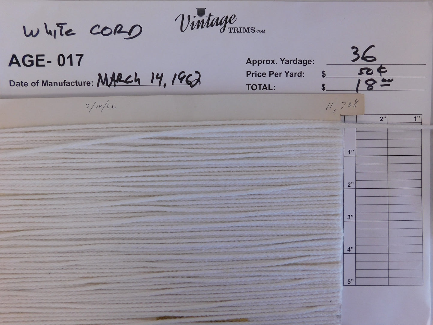 Card of White Cord (approx. 36 yards)