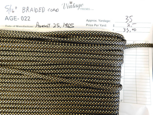 Card of 5/16" Black and Gold Braided Cord (approx. 35 yards)