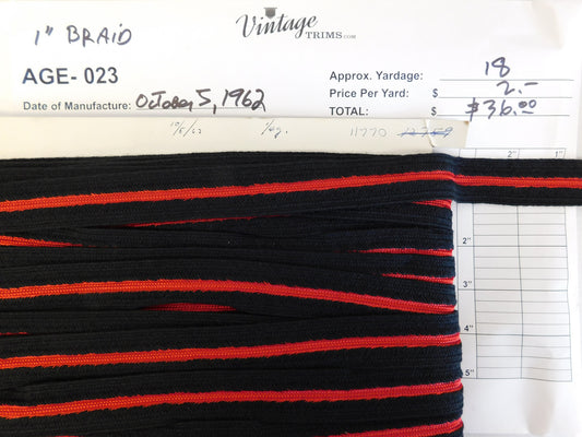 Card of 1" Black and Red Braid (approx. 18 yards)