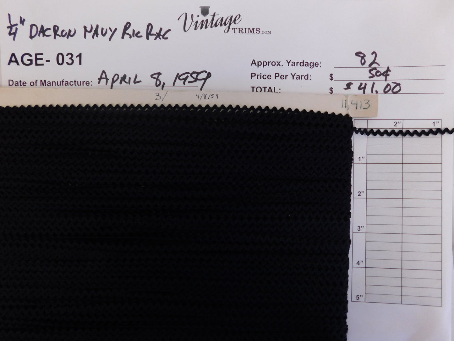 Card of 1/4" Black Dacron Ric Rac (approx. 82 yards)