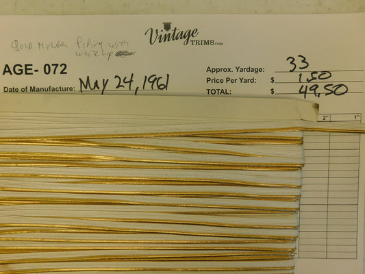 Card of 3/8" Gold Mylar Piping With White Lip (approx. 33 yards)
