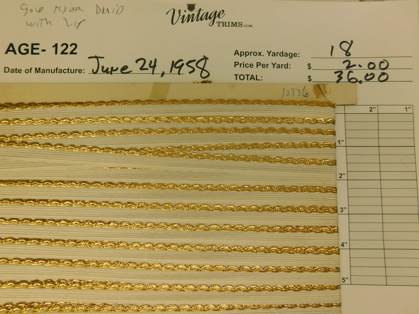 Card of Gold Mylar Braid with Lip (approx. 18 yards)