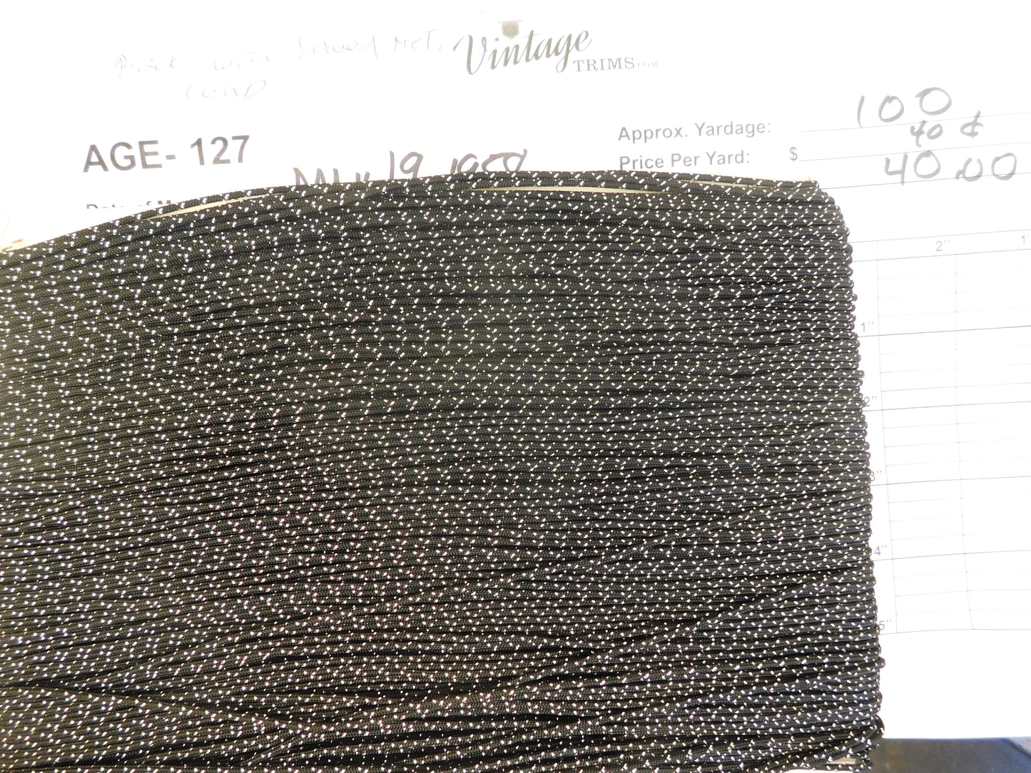 Card of Black with Silver Metallic Cord (approx. 100 yards)