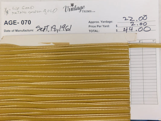 Card of 3/8" Metallic Gold Lip Cord (approx. 22 yards)