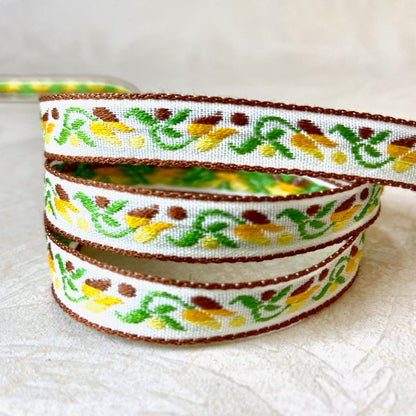 Floral_Tulip_Jacquard_Ribbon_Brown_Yellow