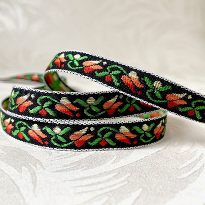 Floral_Tulip_Jacquard_Ribbon_Orange_Black