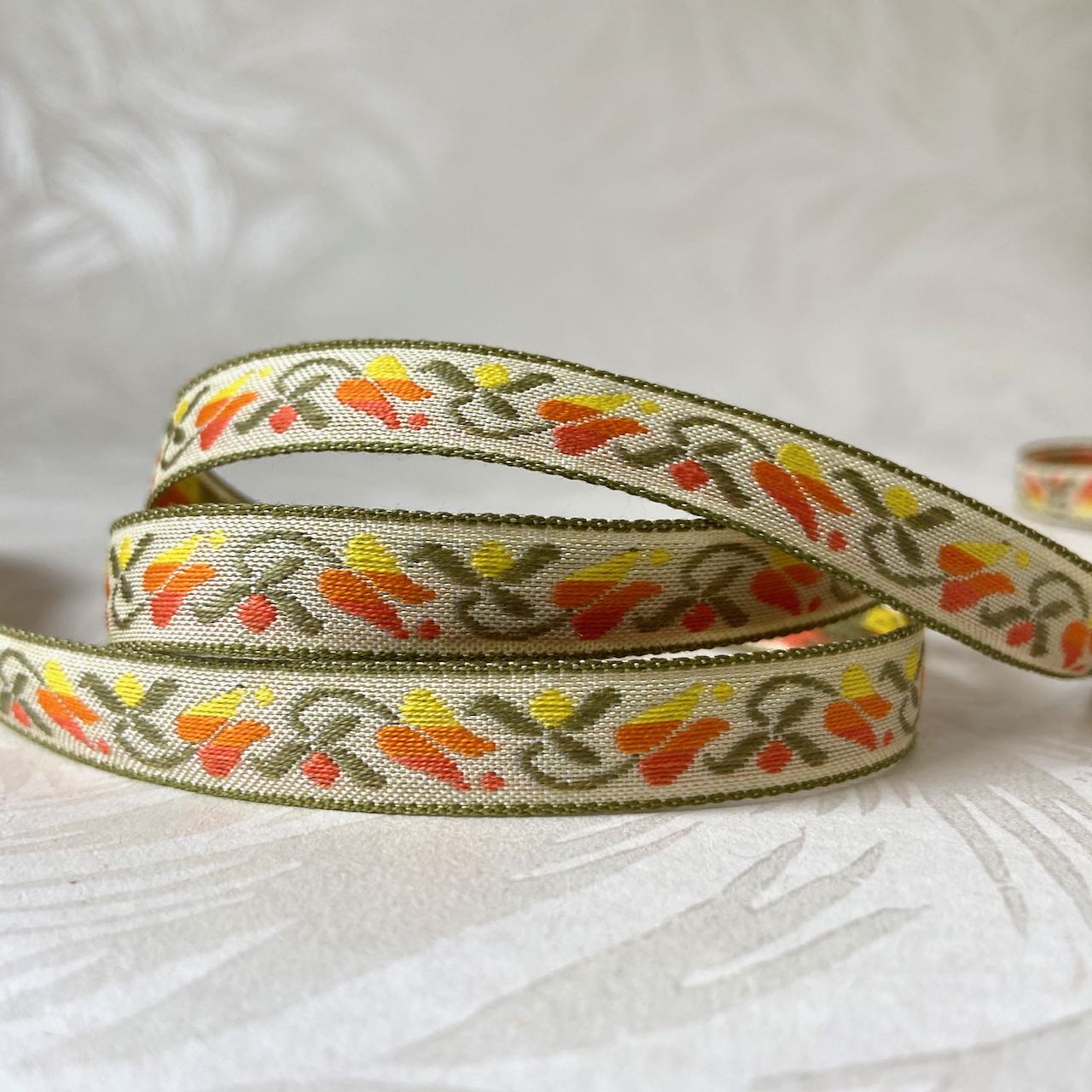 Floral_Tulip_Jacquard_Ribbon_Orange_Yellow