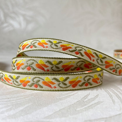 Floral_Tulip_Jacquard_Ribbon_Orange_Yellow