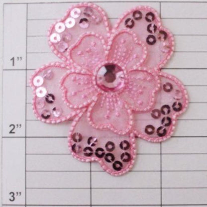 2-1/2" sequined flower w/ beaded center 5 colors