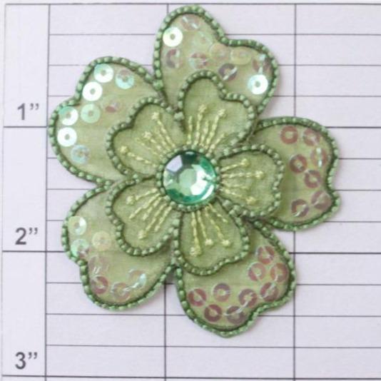 2-1/2" sequined flower w/ beaded center 5 colors