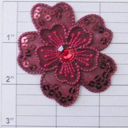 2-1/2" sequined flower w/ beaded center 5 colors