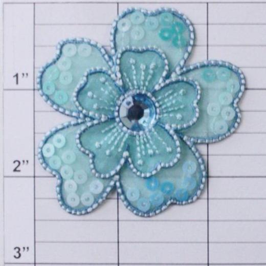 2-1/2" sequined flower w/ beaded center 5 colors