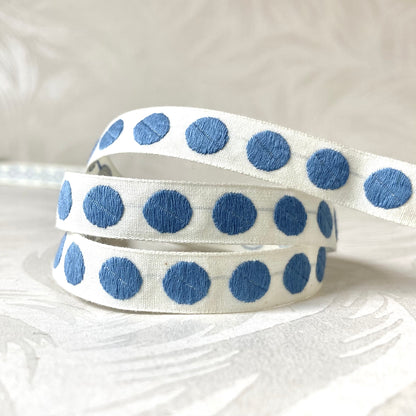 Narrow Embroidered Dots Ribbon 1/2" - 2 Colorways