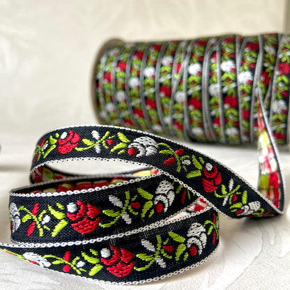 Narrow Rolled Rosebud Jacquard 1/2" - 6 Colorways