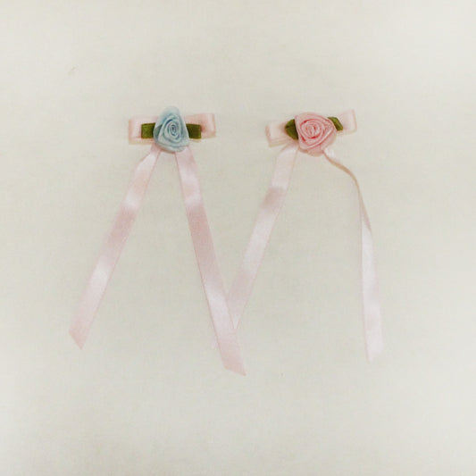 Pink Satin Bow & Flower 1-1/2" - 2 Colorways