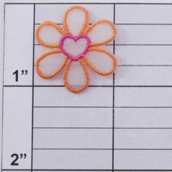 Small flower w/ heart center applique 8 colors (6 per bag)