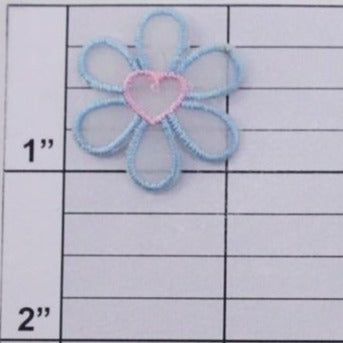 Small flower w/ heart center applique 8 colors (6 per bag)