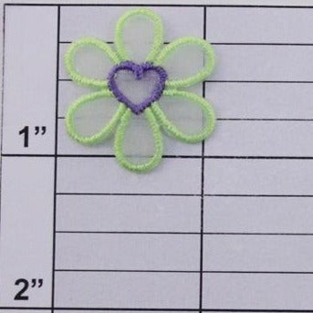 Small flower w/ heart center applique 8 colors (6 per bag)