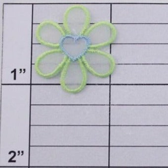 Small flower w/ heart center applique 8 colors (6 per bag)