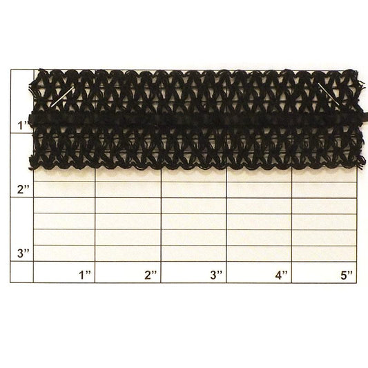 X Braid w/ Inset & Scalloped Edges 1-5/8" (Per Yard) Black