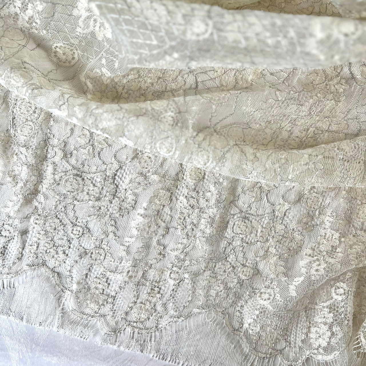 Alencon Lace Fabric - Ivory Silver – Vintage Trims