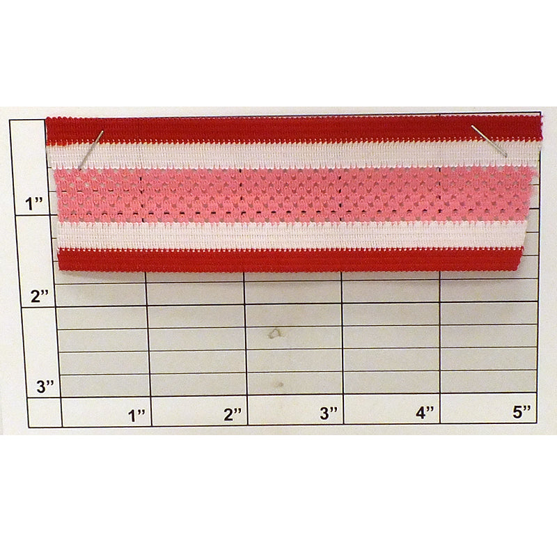 Striped Mesh Center Knit Braid 1-5/8" (Per Yard) Pink/White/Red