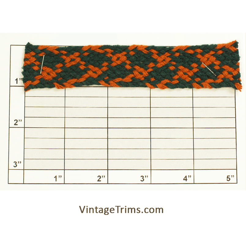 Flat Braid 1" (Per Yard) Turquoise/Burnt Orange