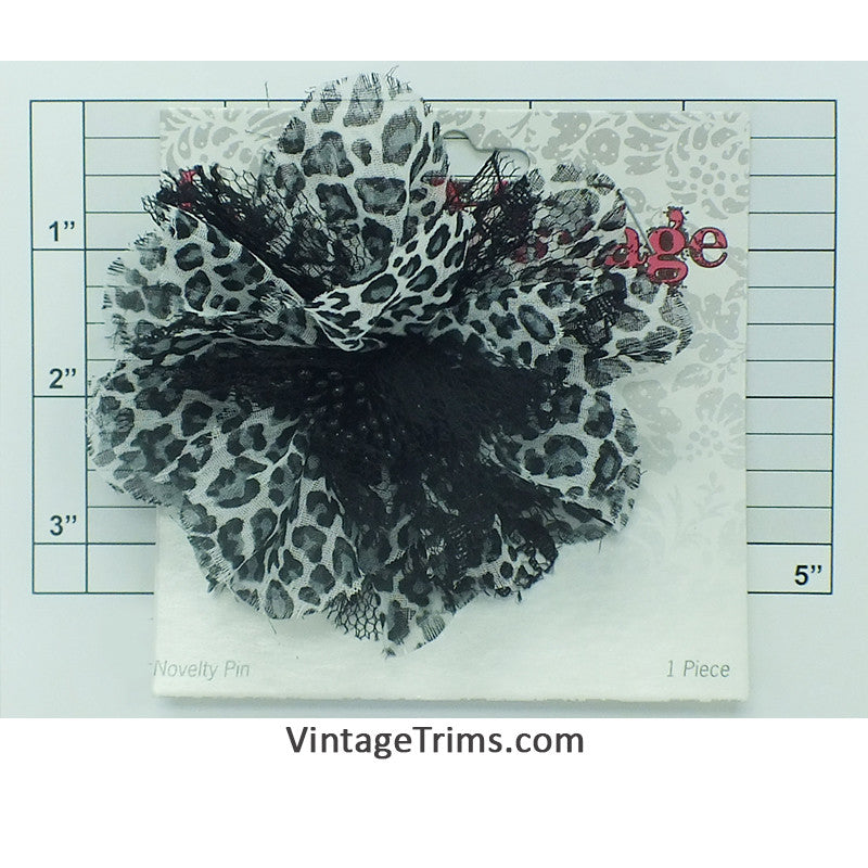 Flower Brooch 3-1/2" (Snow Leopard Print)